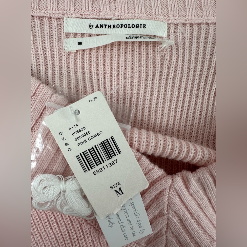 Anthropologie Ombre V Neck Sweater Pink White Gold Long Sleeve Size Medium NWT - Picture 4 of 10